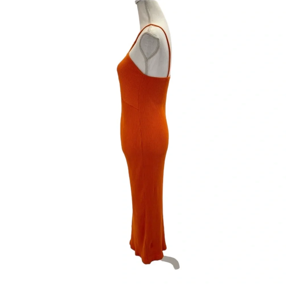 Zara Ribbed Cotton Halter Dress Large Orange - Picture 5 of 16